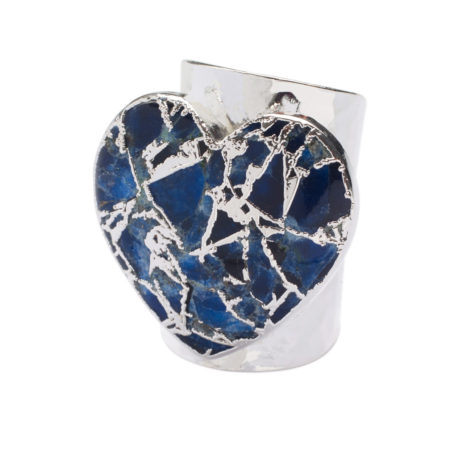 Molten Heart Longline Navy Blue Stone Silver Adjustable Ring