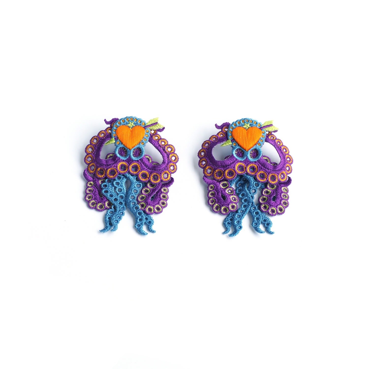 Arrow & Octopus Embroidery Earrings - Purple