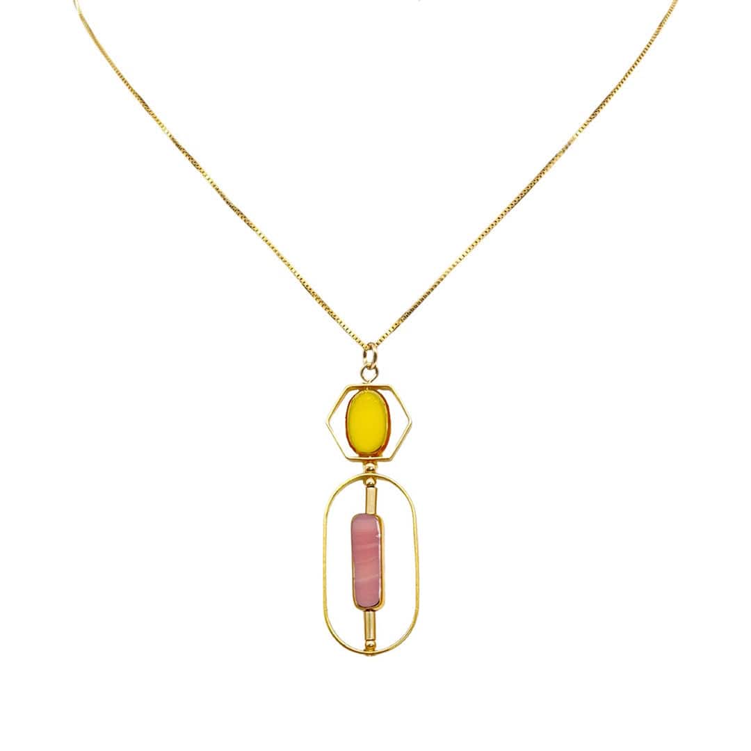 Geometric Art Yellow & Pink Chain Necklace