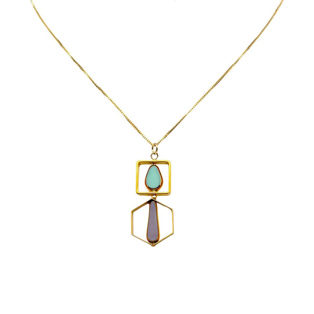 Geometric Art Paled Turquoise & Lavender Chain Necklace