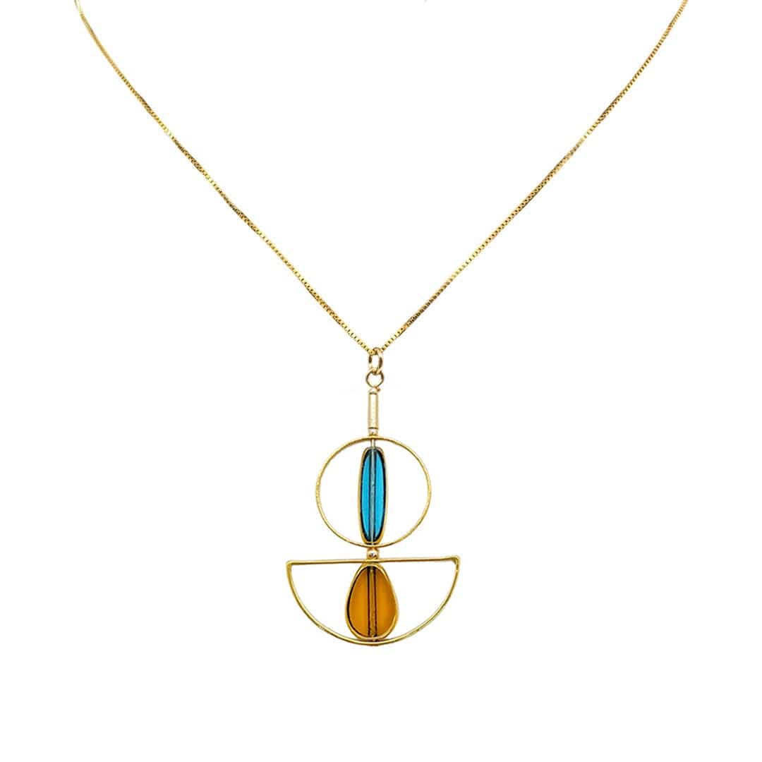 Blue & Yellow Art Deco Chain Necklace