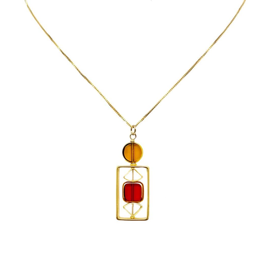 Translucent Yellow And Red Vintage German Glass Beads Art Deco Necklace
