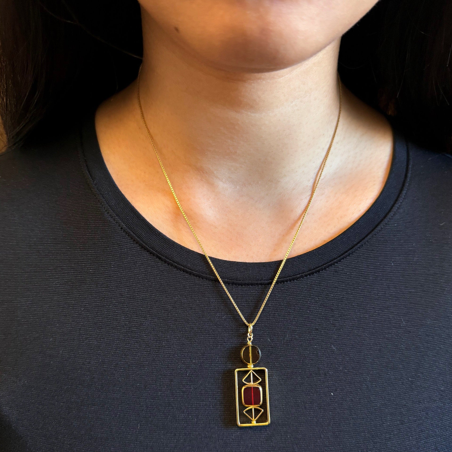 Translucent Yellow And Red Vintage German Glass Beads Art Deco Necklace
