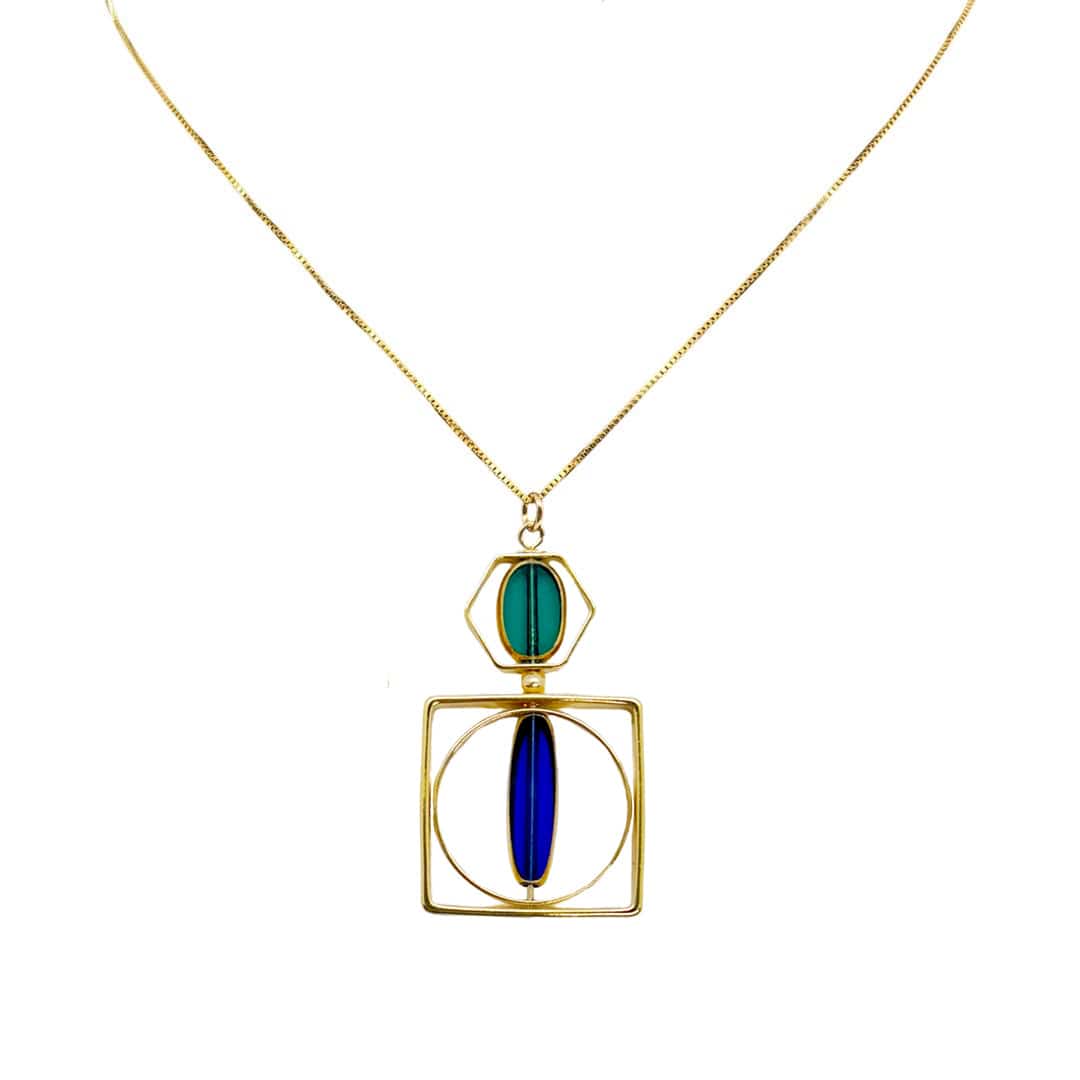 Translucent Blue And Green Vintage German Glass Beads Art Deco Necklace