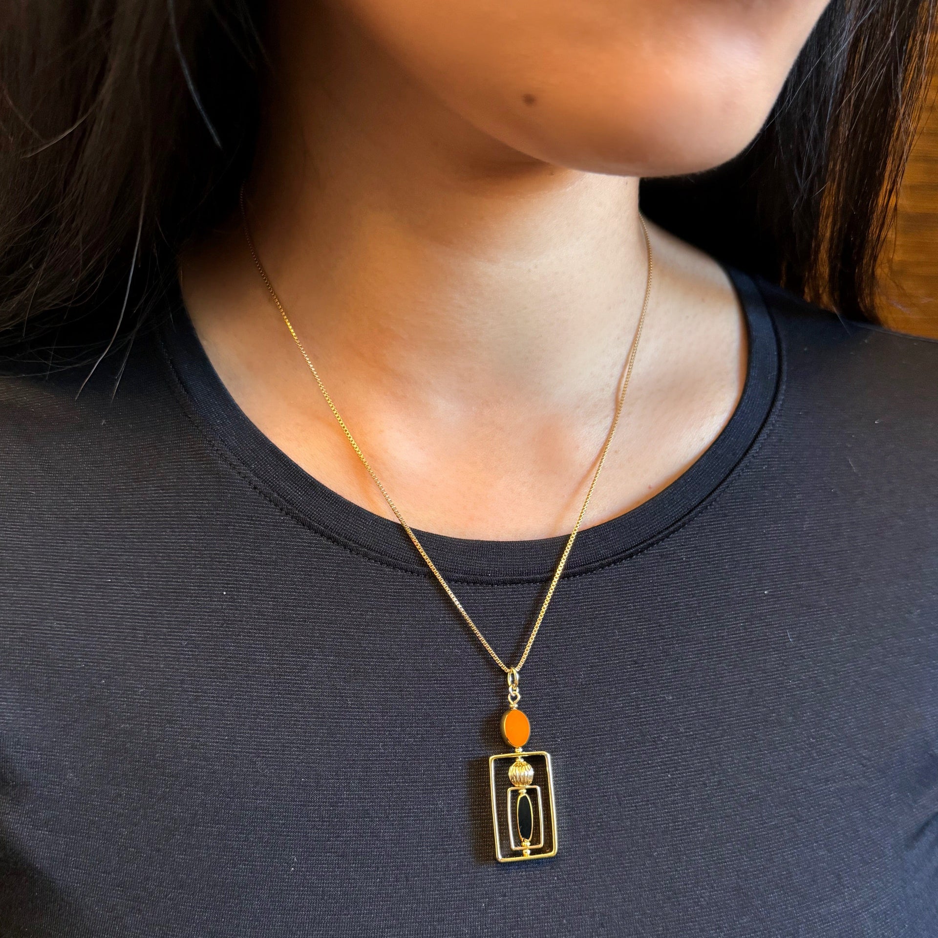 Black And Caramel Vintage German Glass Beads Art Deco Necklace