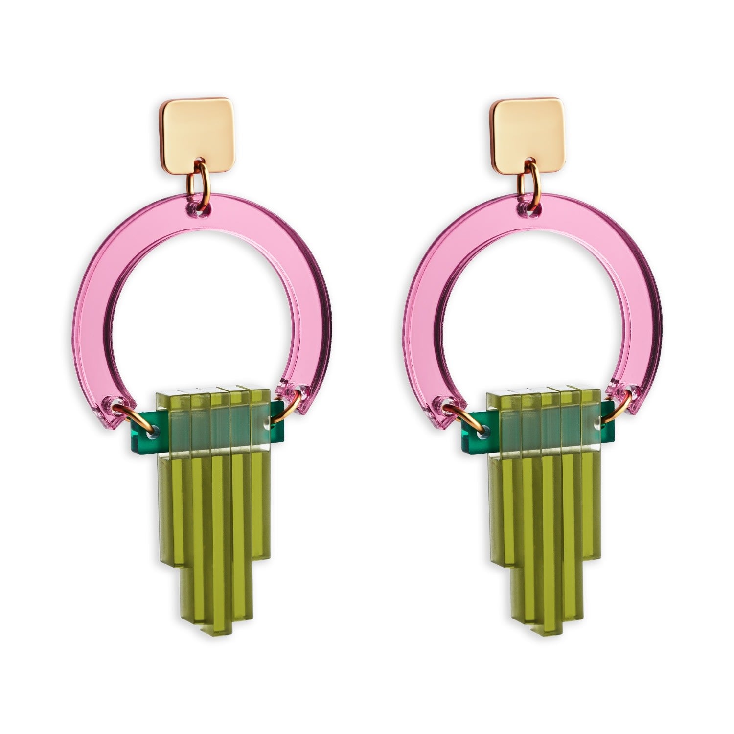 Art Deco Chandeliers - Pink Mirror And Lime Zest