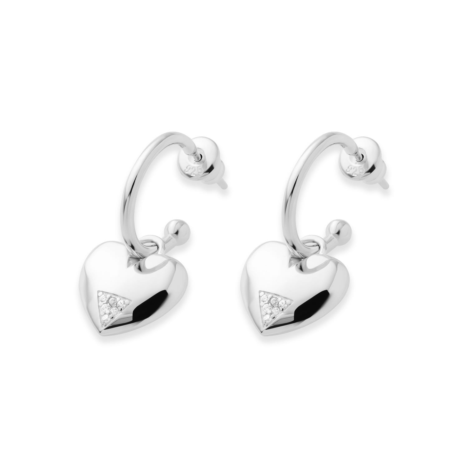 Art Deco Hearts Hoops - Silver