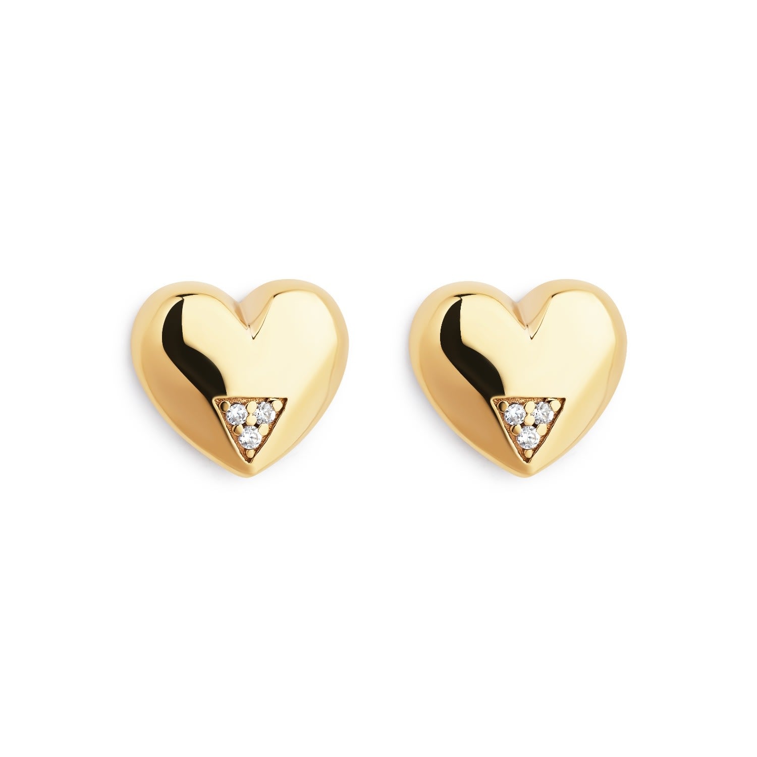 Art Deco Hearts Studs - Gold Vermeil & Cubic Zirconia