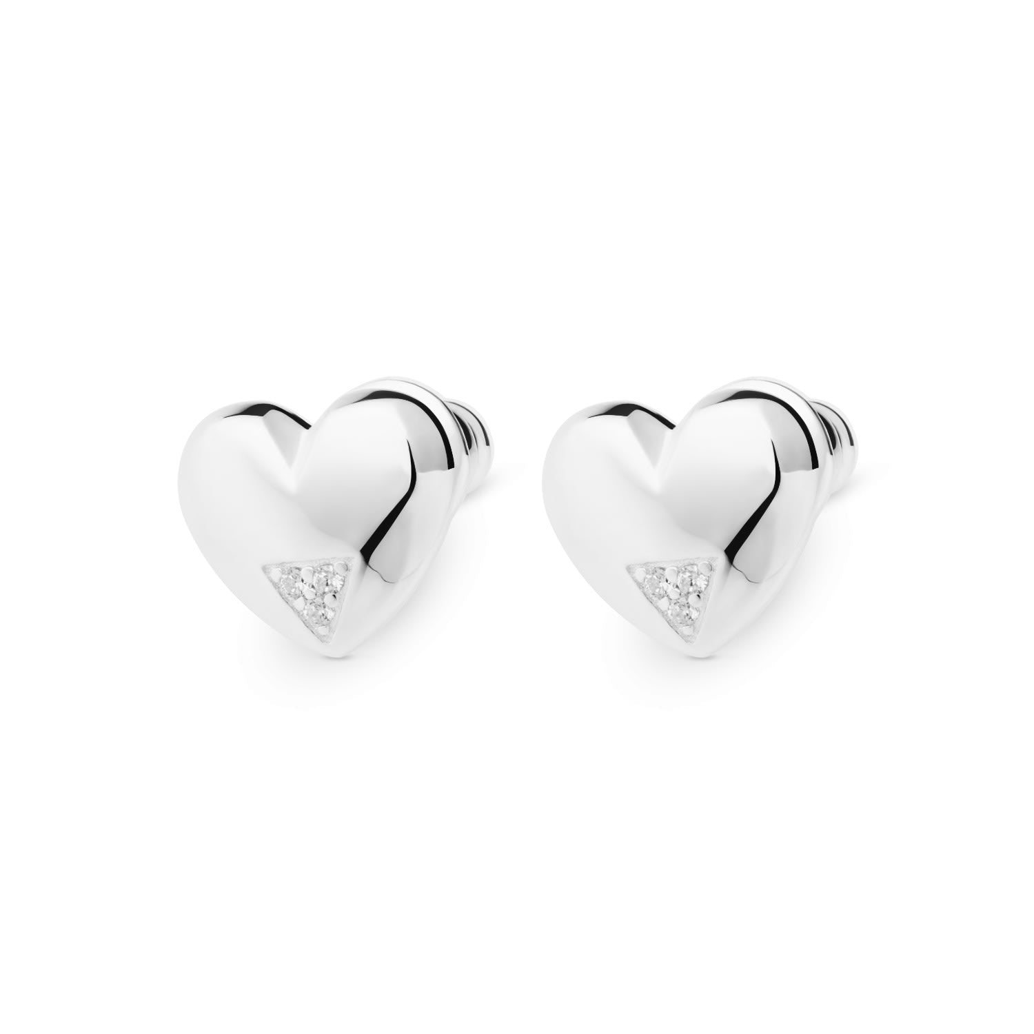 Art Deco Hearts Studs - Silver & Cubic Zirconia