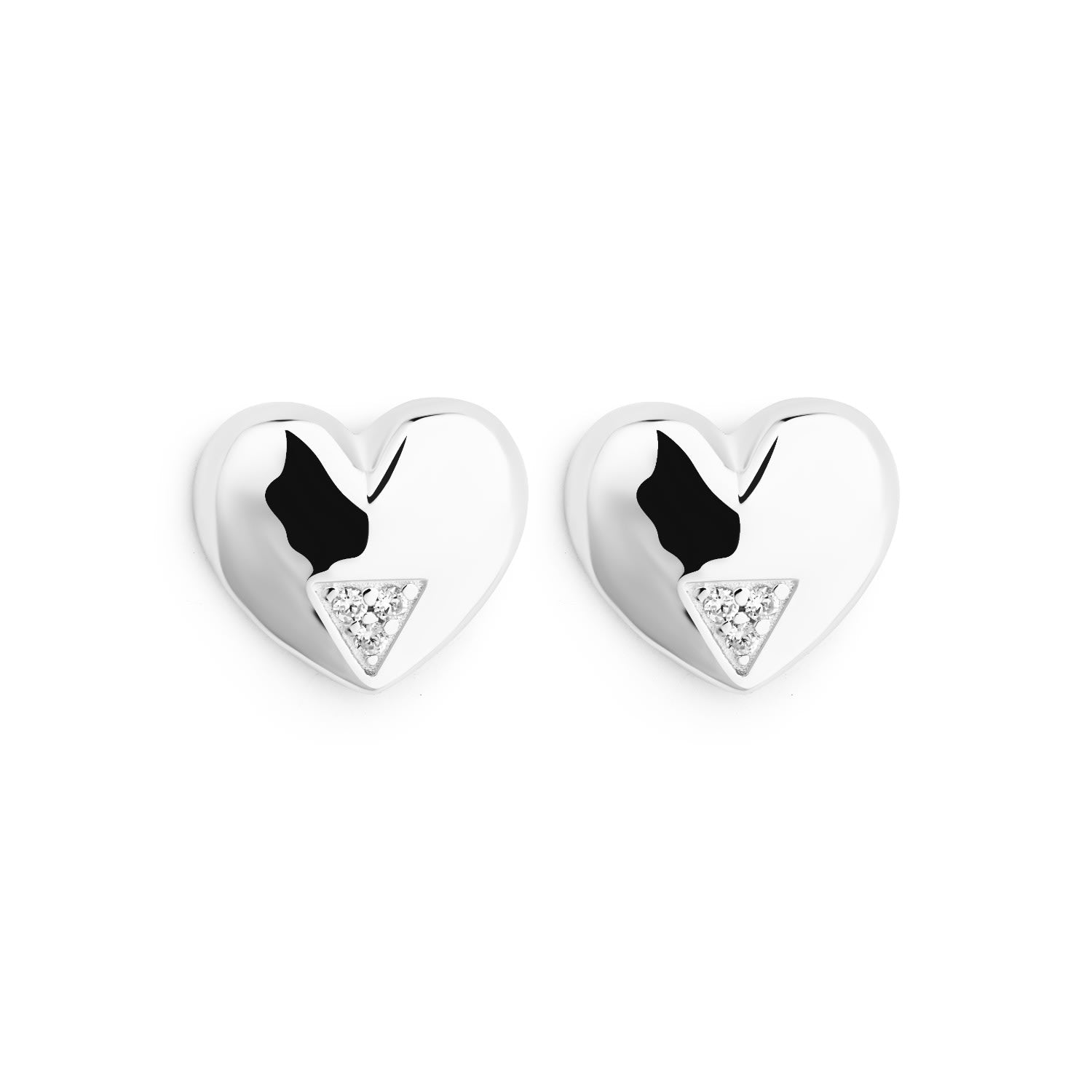 Art Deco Hearts Studs - Silver & Cubic Zirconia