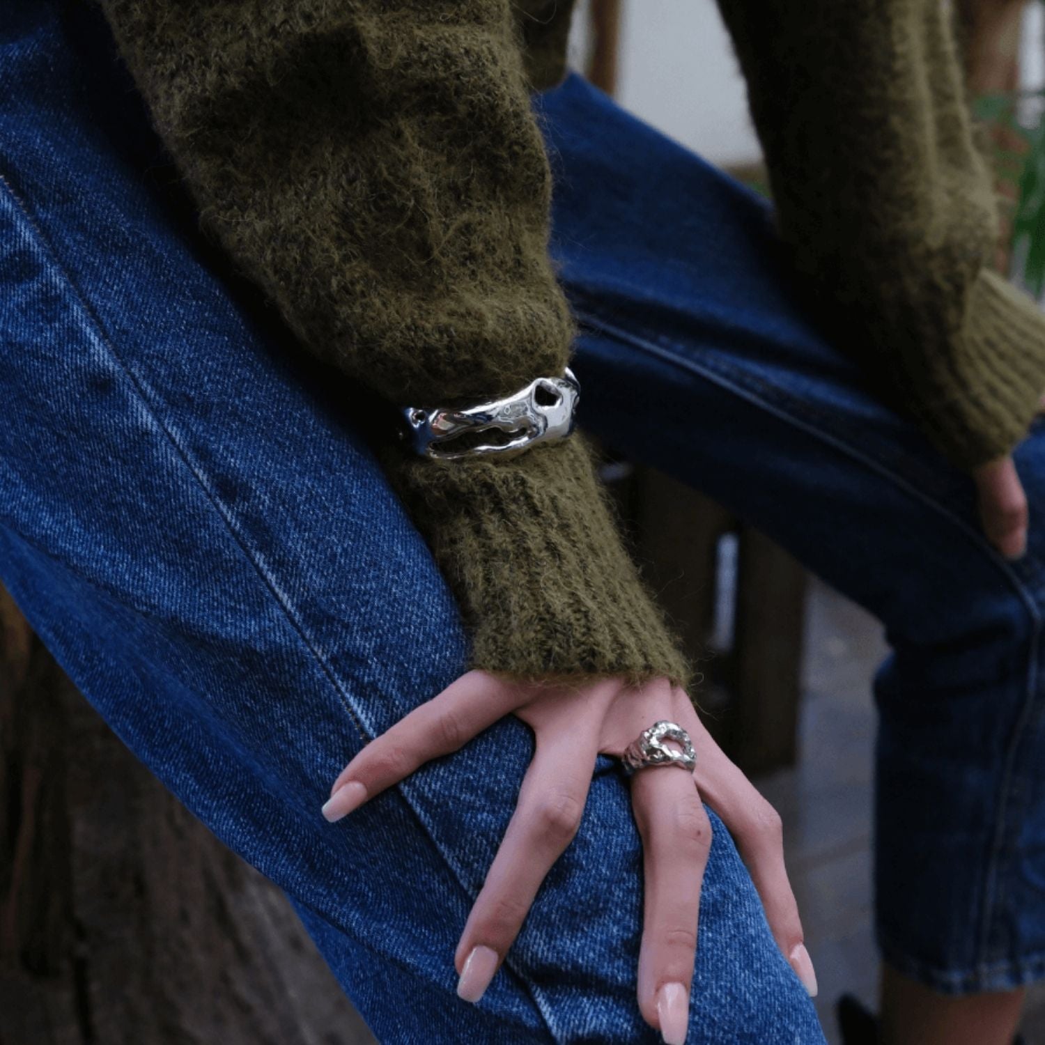 Aruna Thick Cuff Bracelet Silver