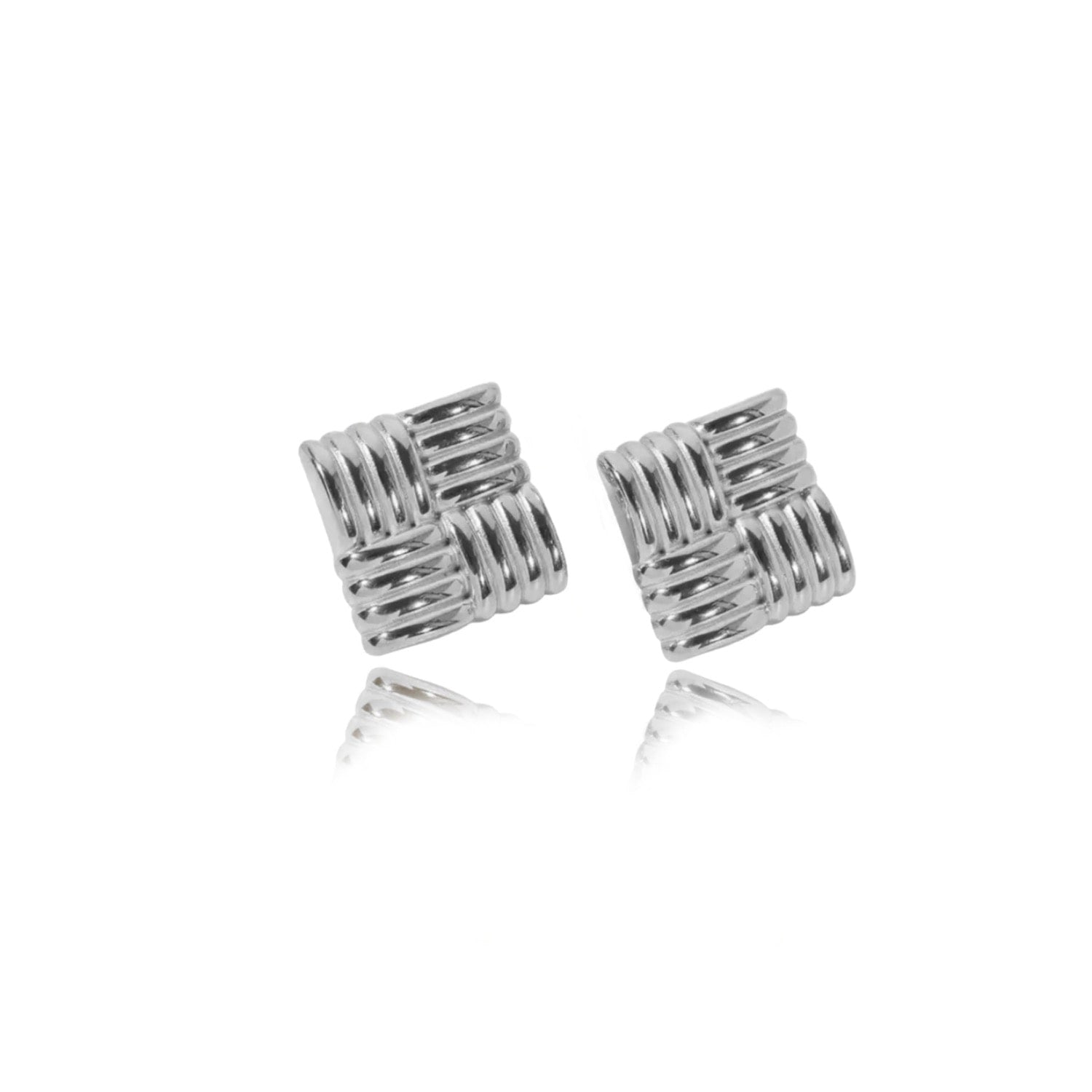 Asha Square Textured Earrings - Silver