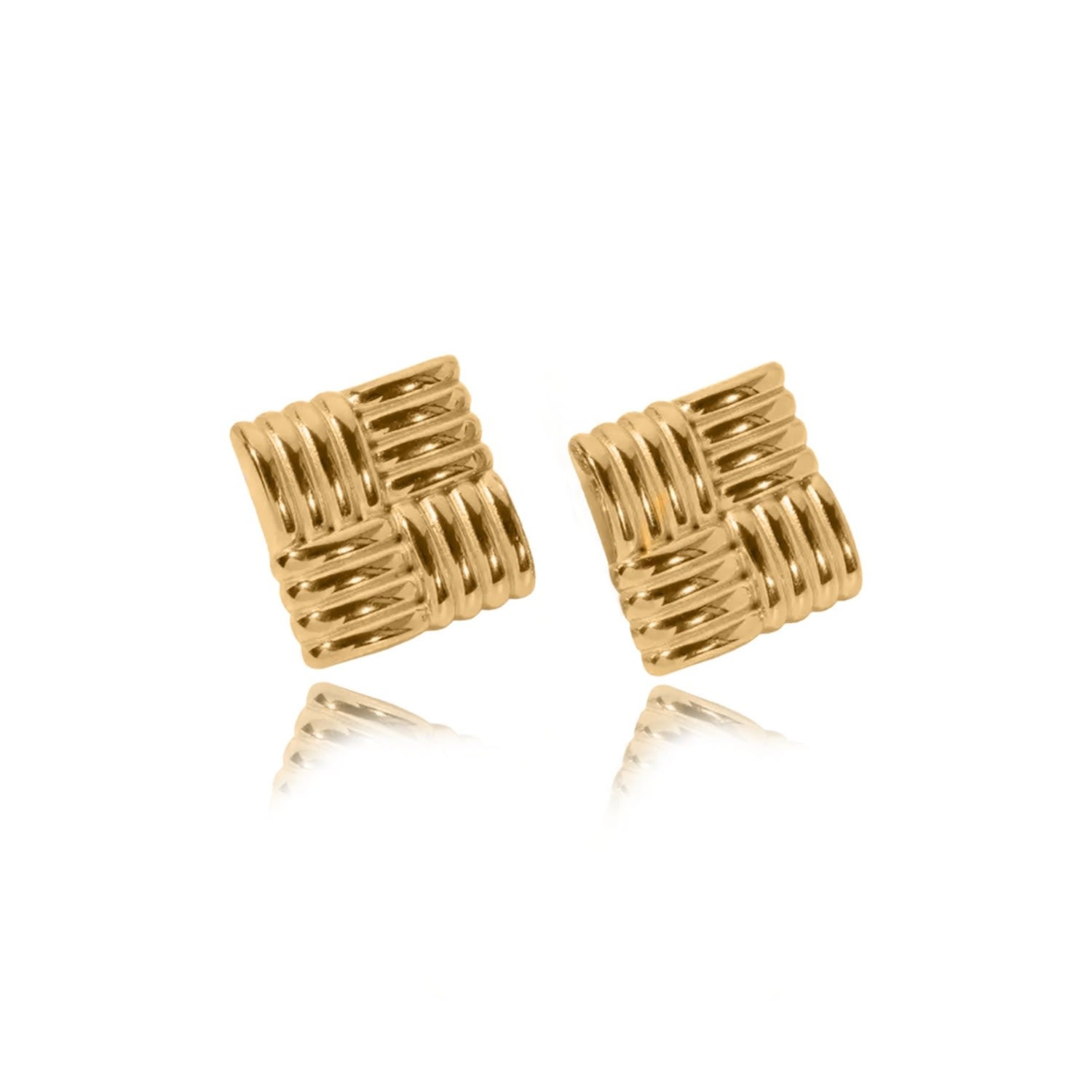 Asha Square Textured Earrings - Gold