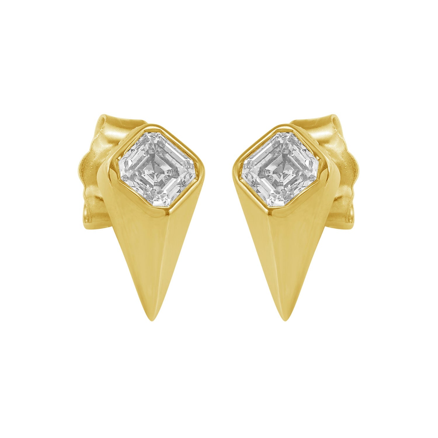 Diamond Spike Stud Earrings In 14K Yellow Gold – Asscher Cut Design
