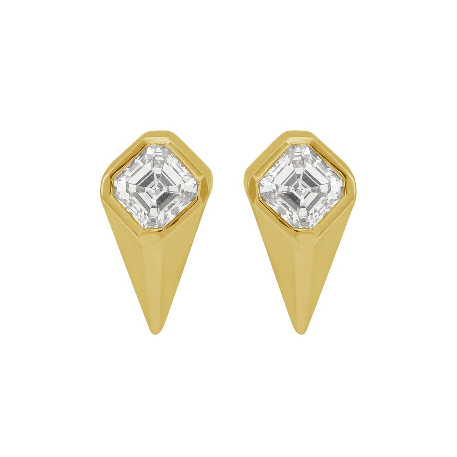 Diamond Spike Stud Earrings In 14K Yellow Gold – Asscher Cut Design