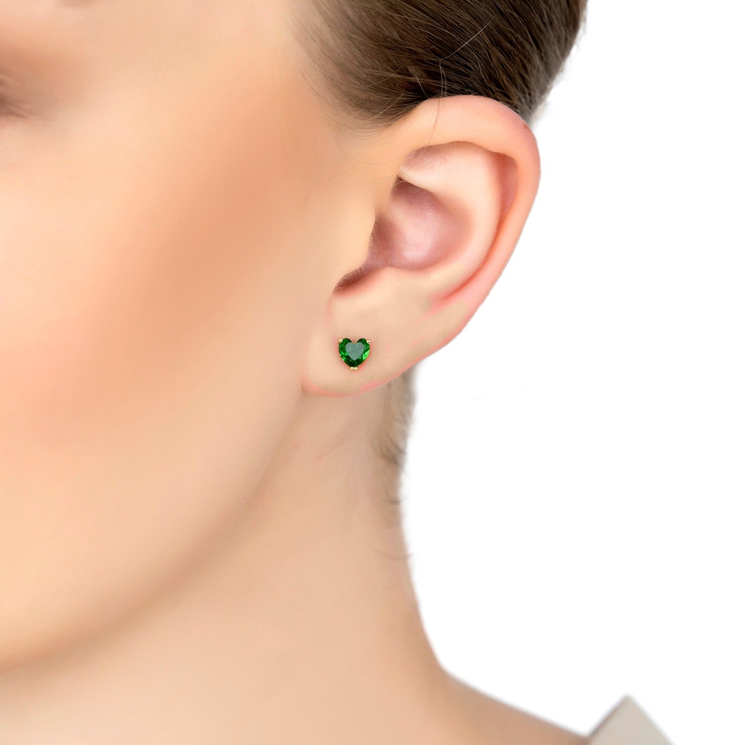 Asscher Cut Heart Stud Earrings Gold Emerald