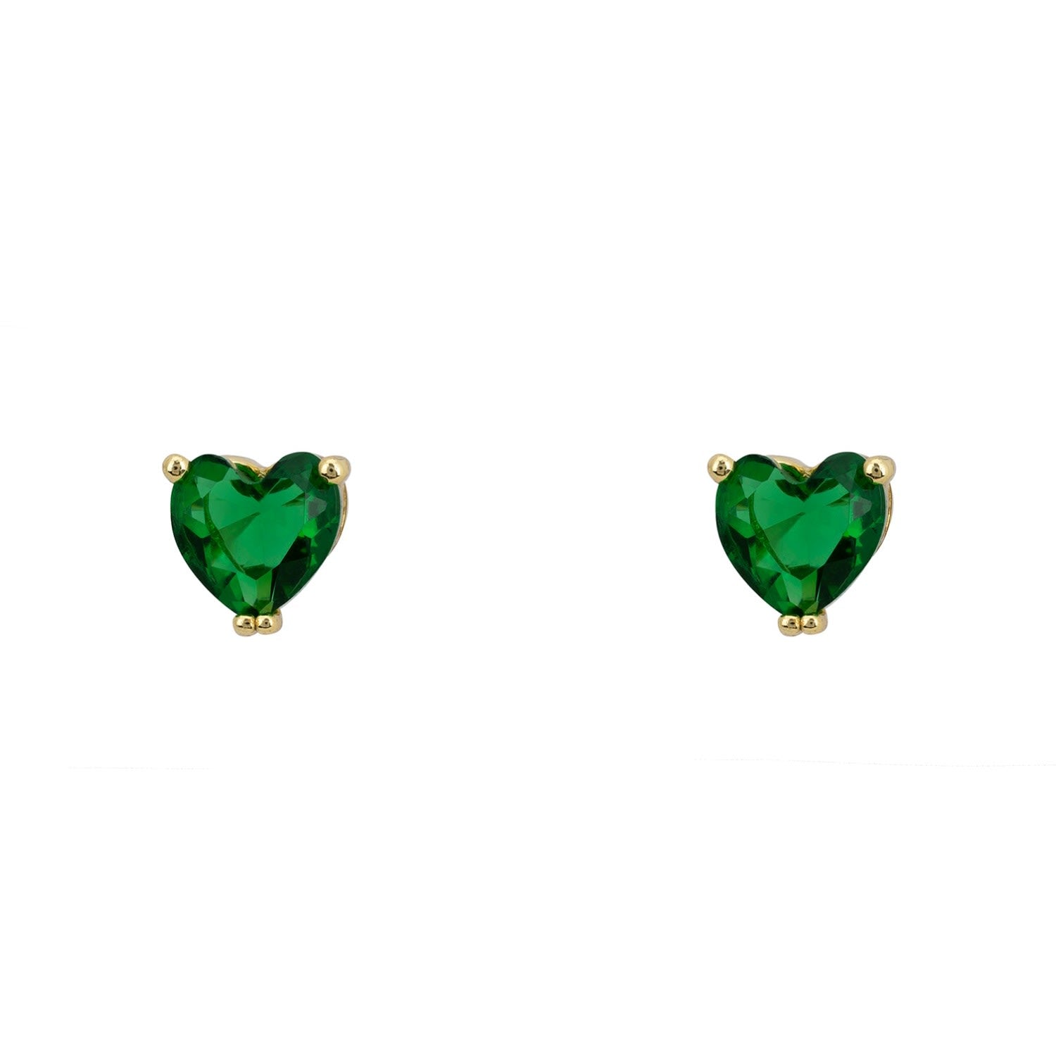 Asscher Cut Heart Stud Earrings Gold Emerald