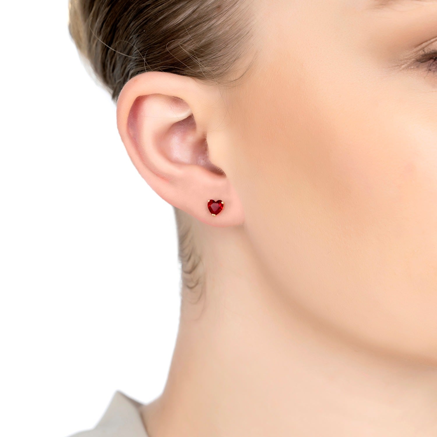 Asscher Cut Heart Stud Earrings Gold Ruby