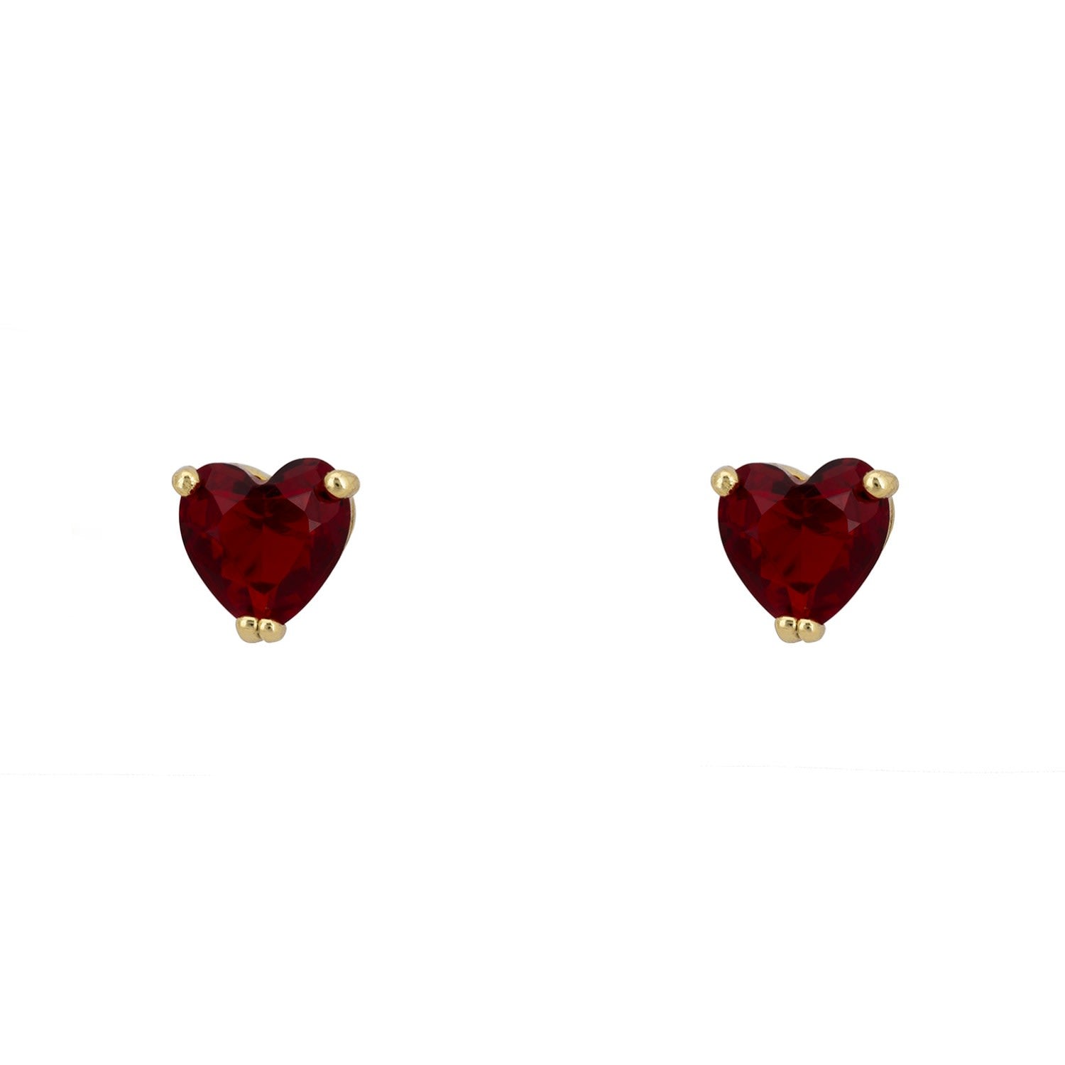 Asscher Cut Heart Stud Earrings Gold Ruby