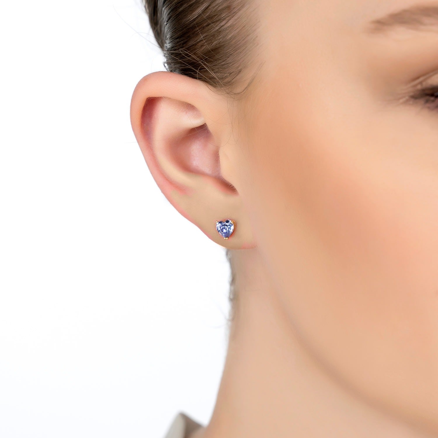 Asscher Cut Heart Stud Earrings Gold Tanzanite