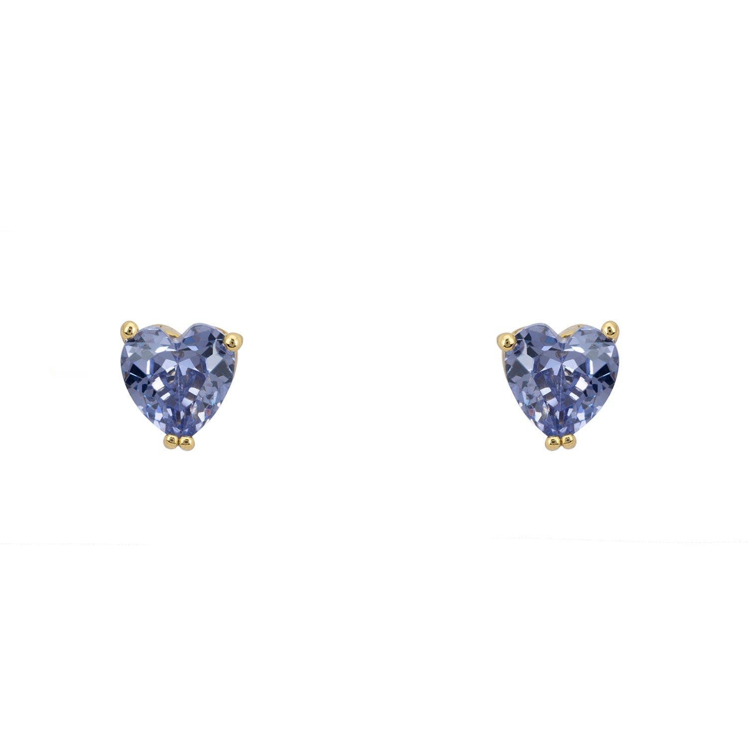 Asscher Cut Heart Stud Earrings Gold Tanzanite