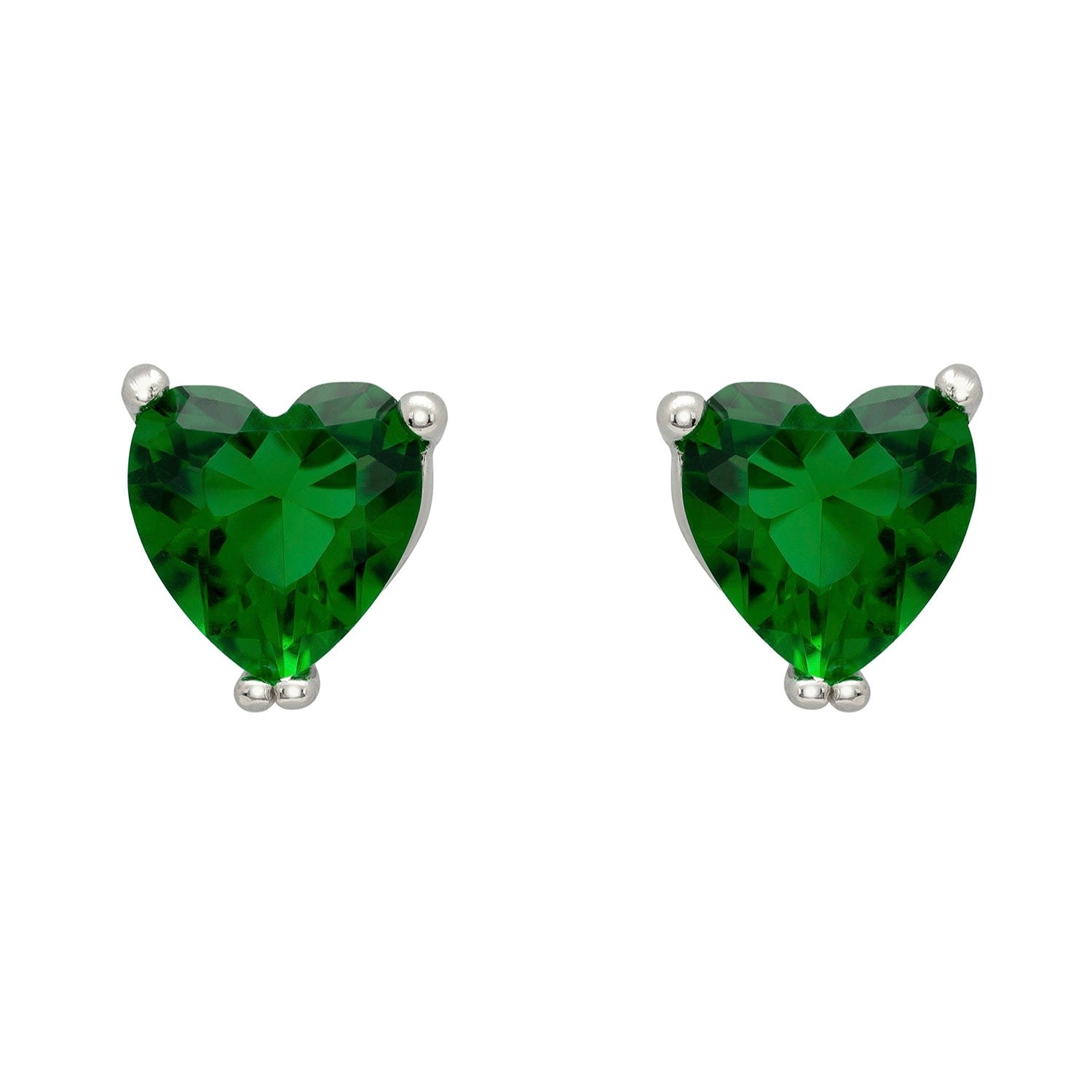 Asscher Cut Heart Stud Earrings Silver Emerald
