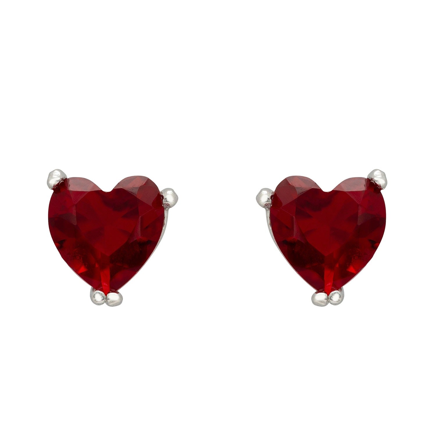 Asscher Cut Heart Stud Earrings Silver Ruby