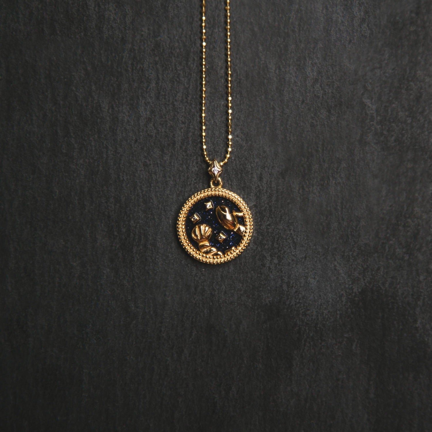 Asta Zodiac Star Sign Necklace - Blue Sandstone Gold Plated Cancer