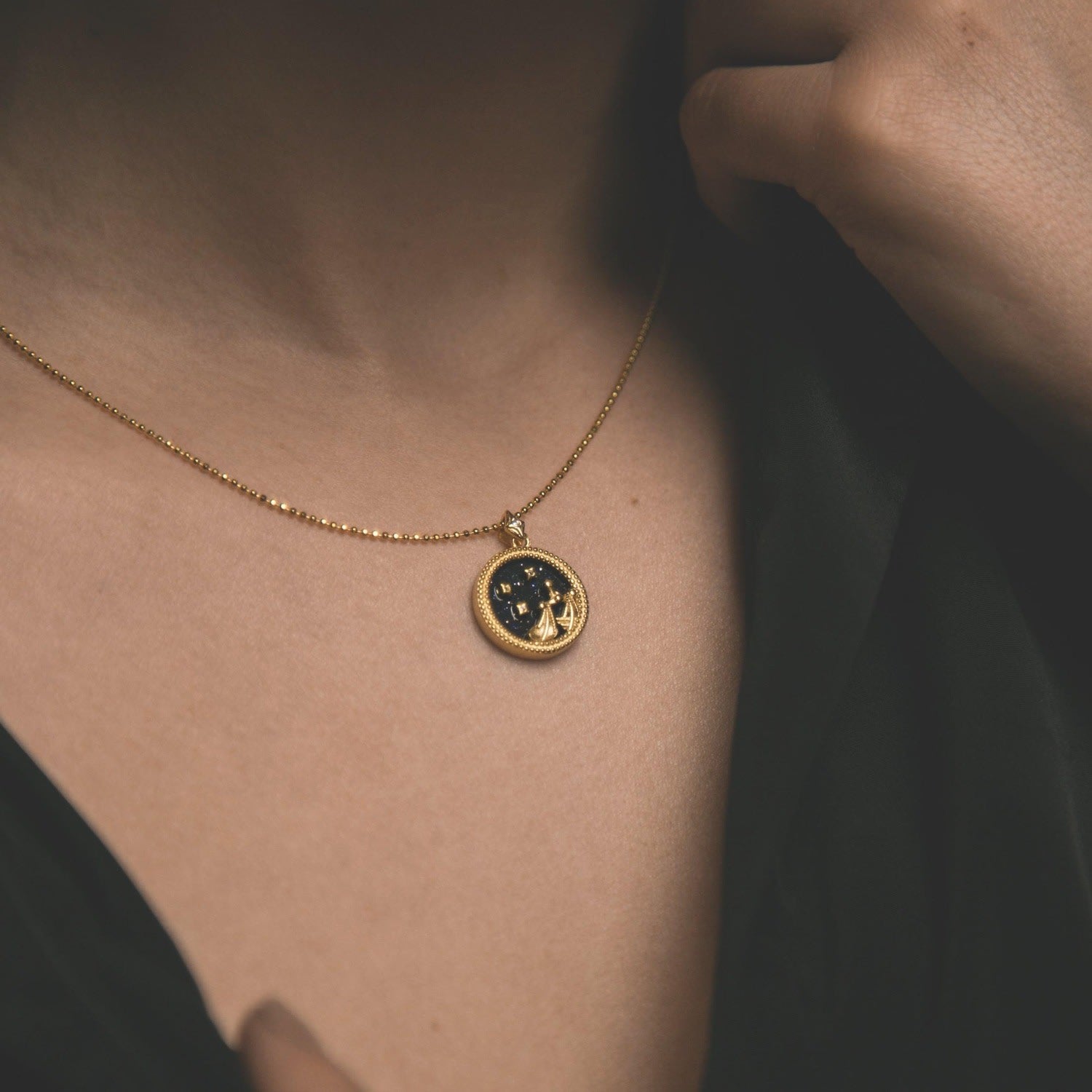 Asta Zodiac Star Sign Necklace - Blue Sandstone Gold Plated Libra