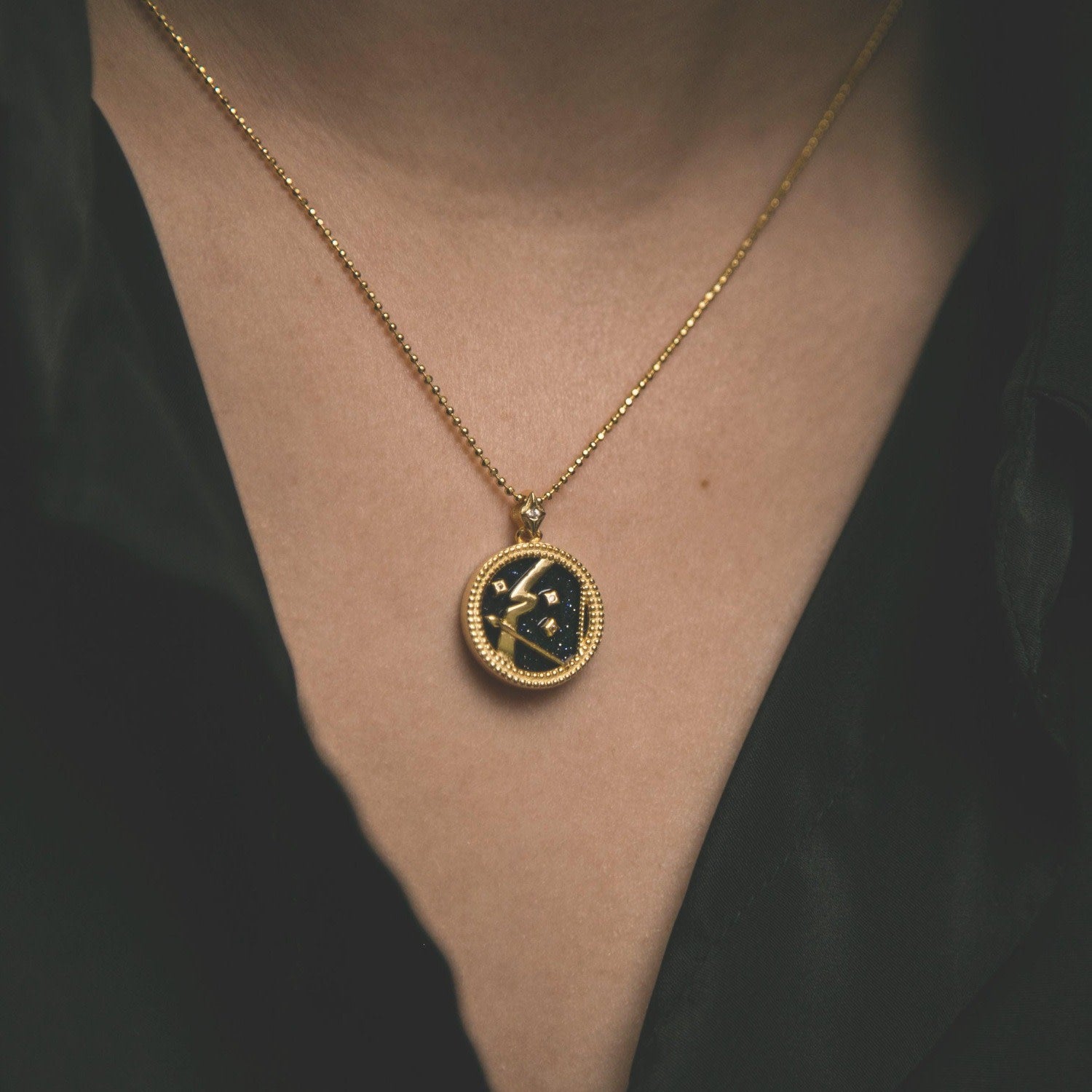 Asta Zodiac Star Sign Necklace - Blue Sandstone Gold Plated Saggitarius