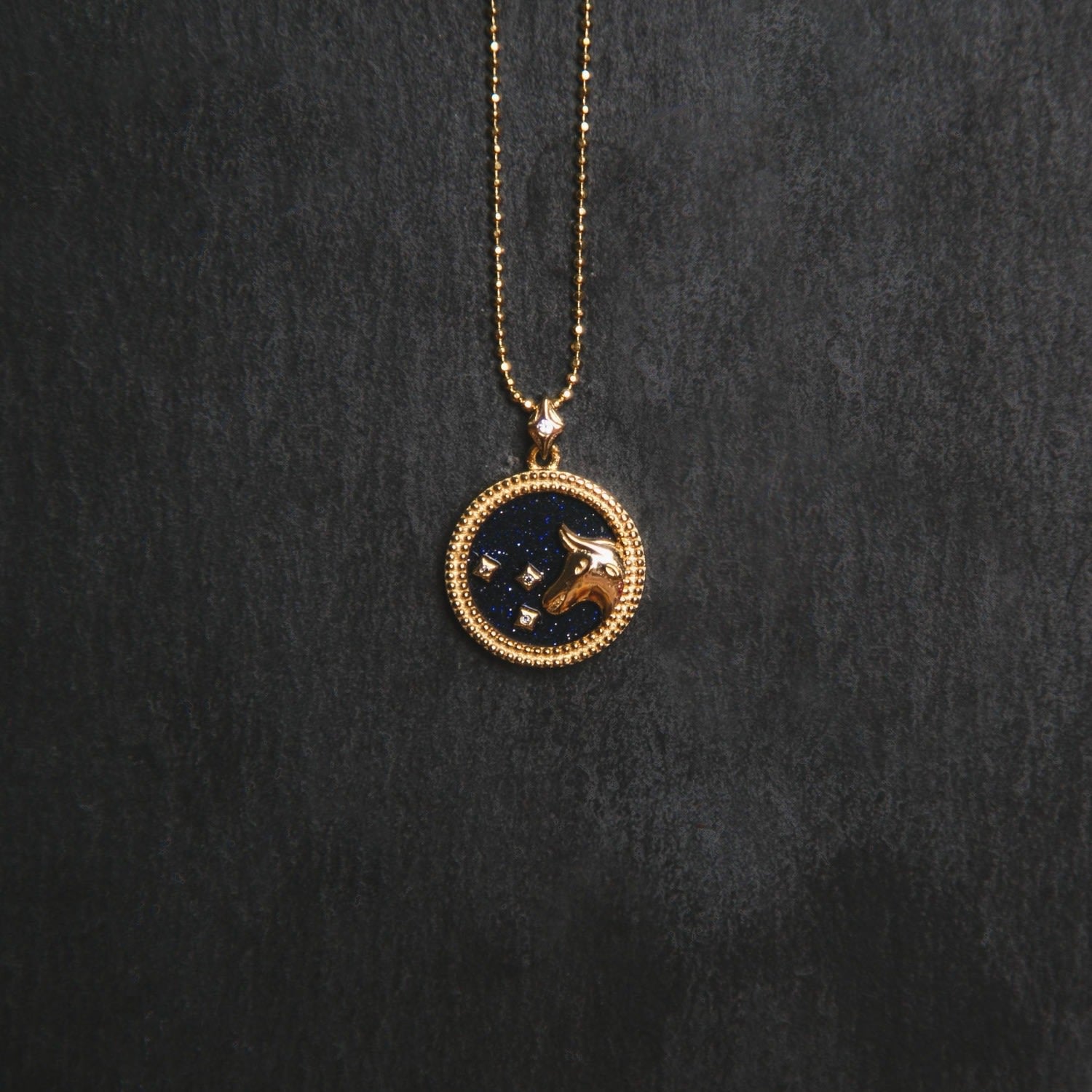 Asta Zodiac Star Sign Necklace - Blue Sandstone Gold Plated Taurus