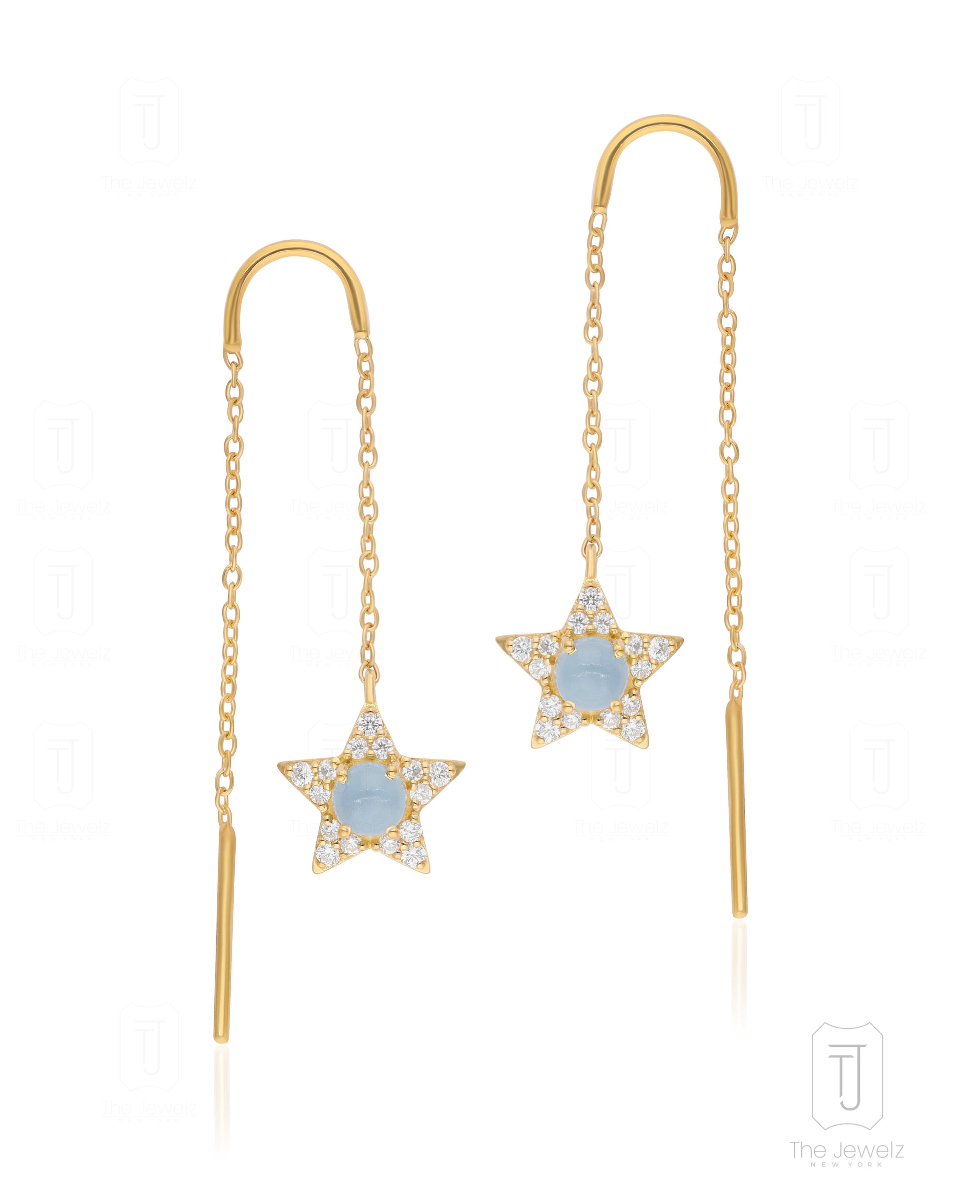 March Birthstone Astral Aura Aquamarine Threader Silver Earrings