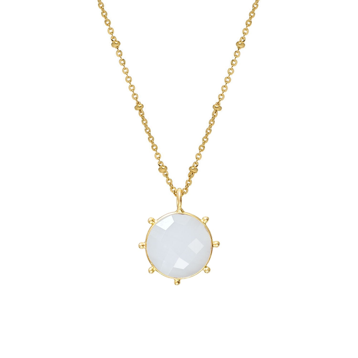 Astrid White Chalcedony Glass Pendant On Long Satellite Chain