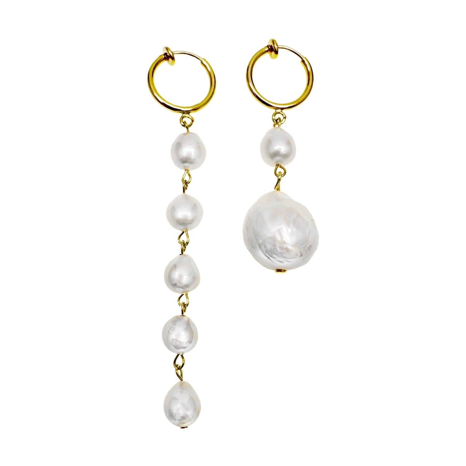 Asymmetric Baroque Pearls Dangle Clip-On Earrings