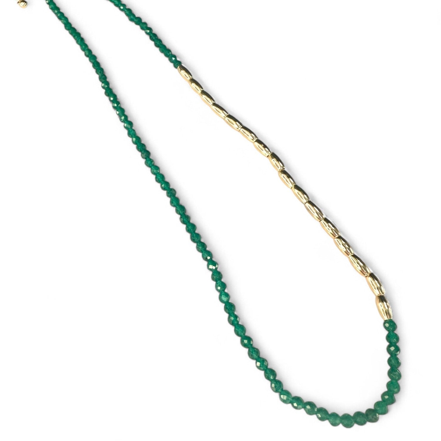 Asymmetric Gemstone Necklace Gold Nuggets - Green