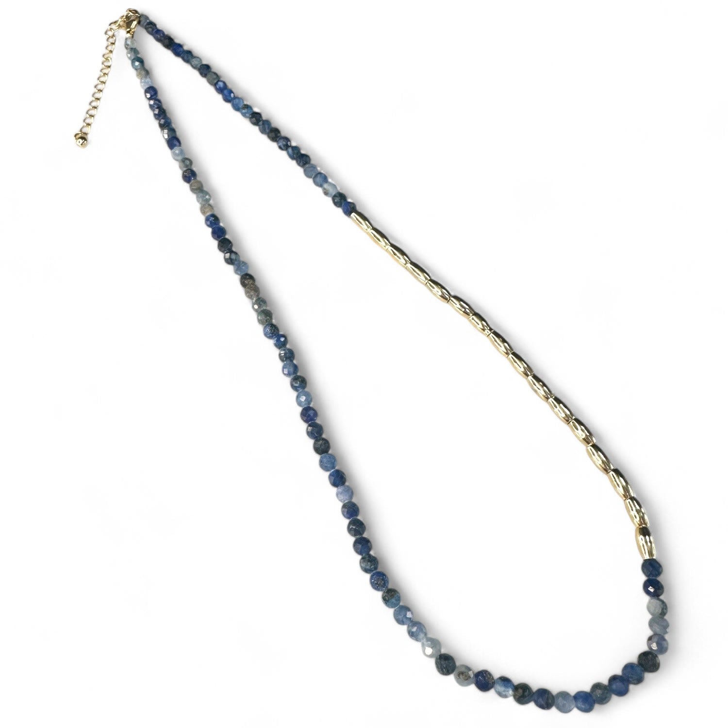 Asymmetric Gemstone Necklace Gold Nuggets - Blue