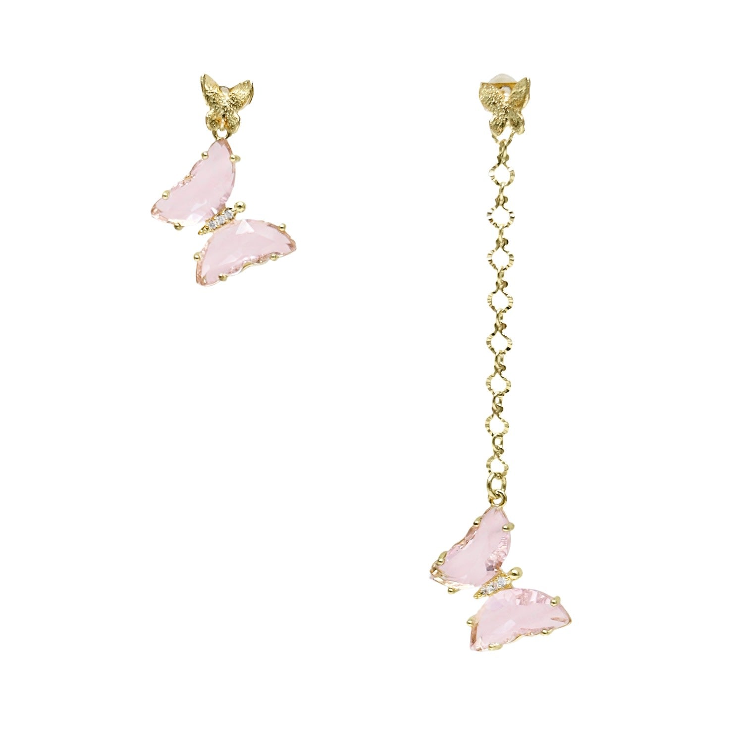 Asymmetric Pink Crystal Butterfly Earrings