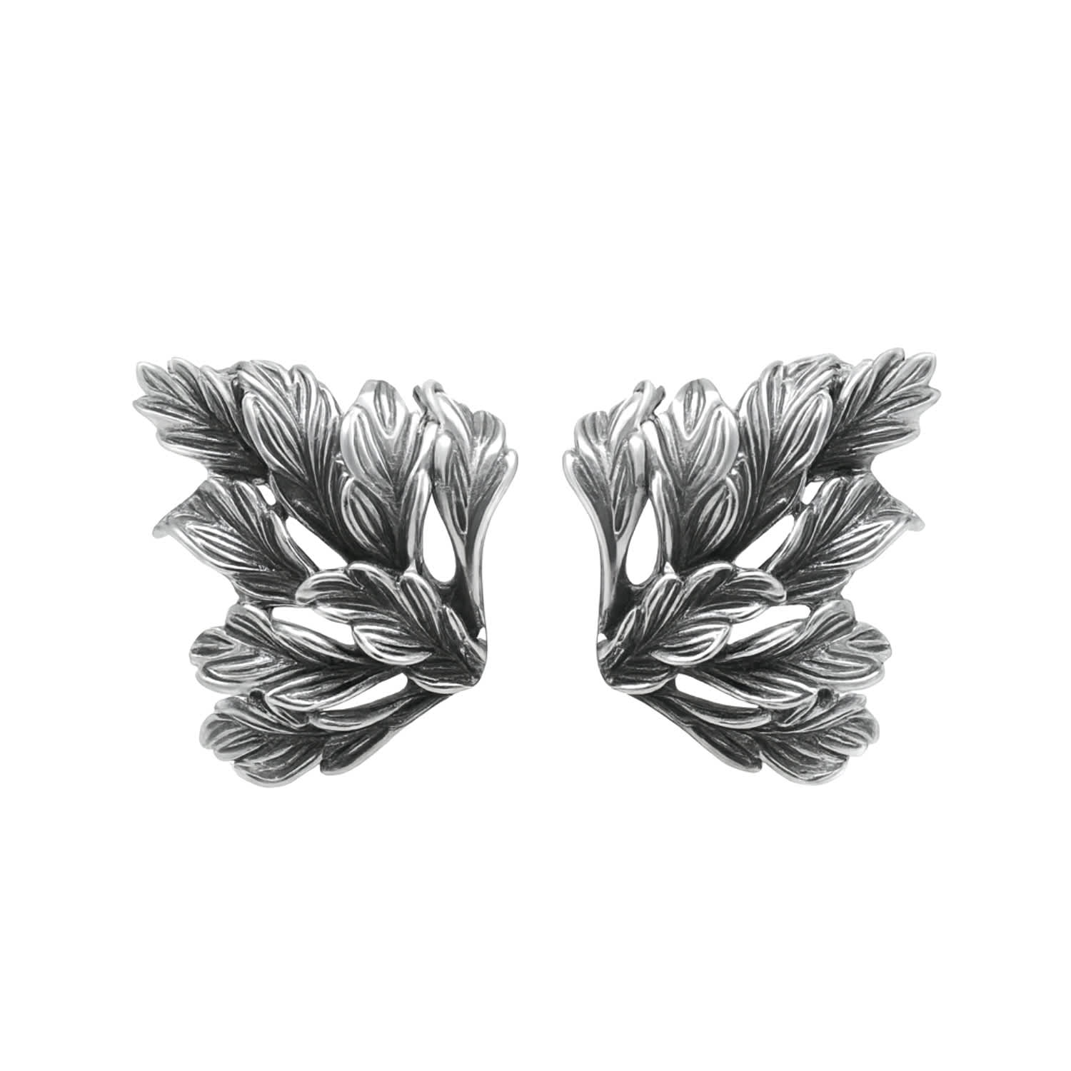 Asymmetrical Leaf Earrings In Sterling Silver – Natural Handmade Design – Jewellery For Women