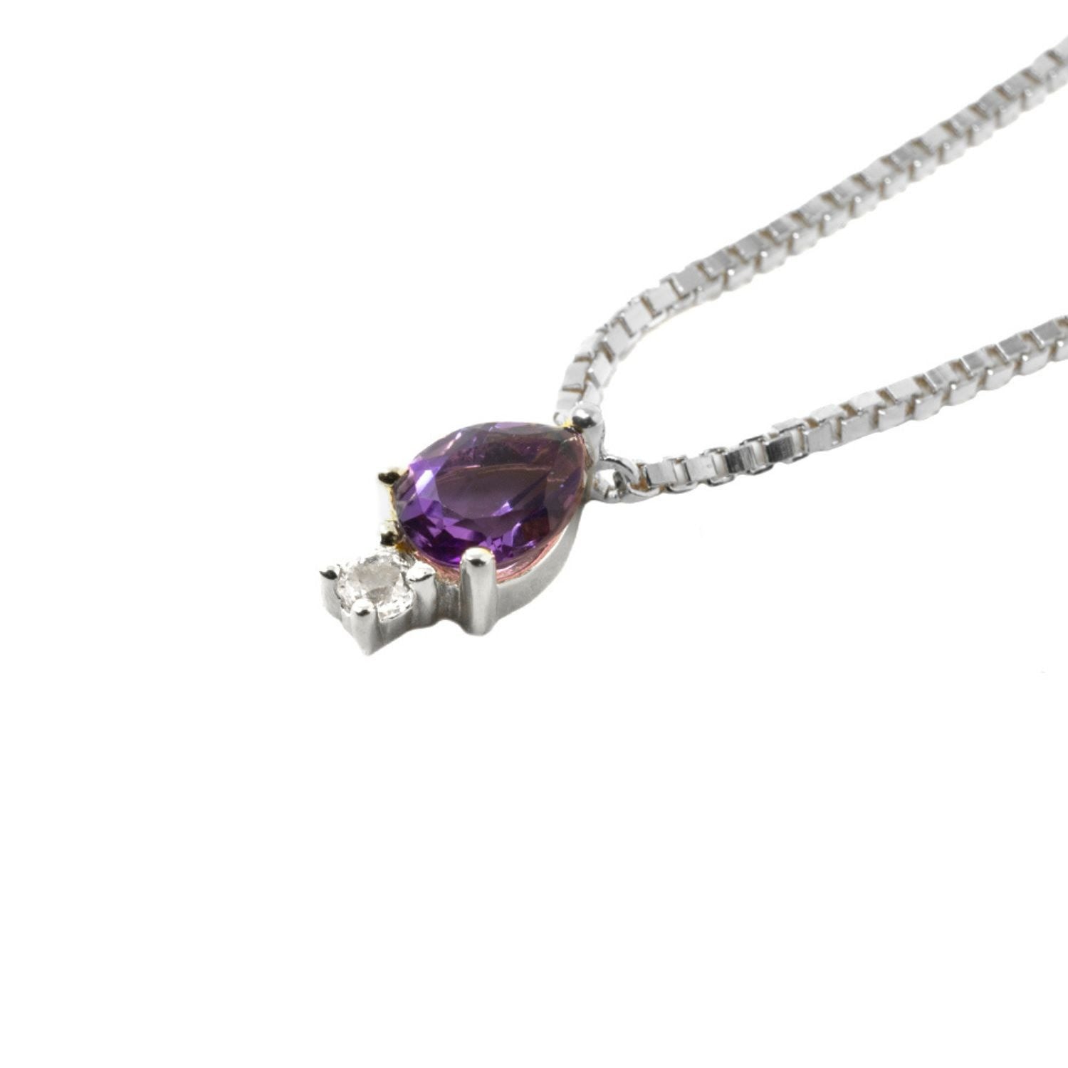 Pear Atarah Necklace- Amethyst & White Topaz - Silver
