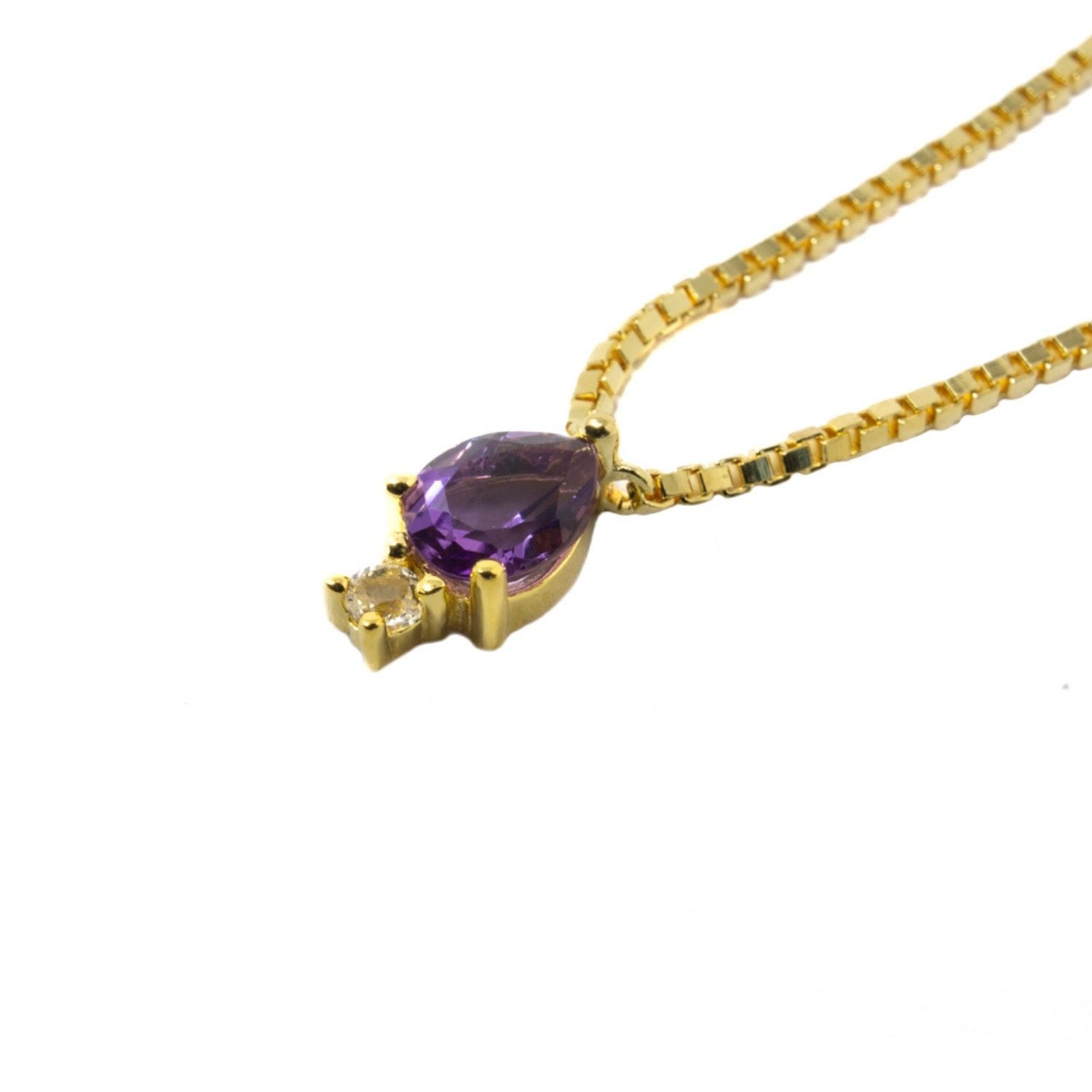 Pear Atarah Necklace- Amethyst & White Topaz- Gold
