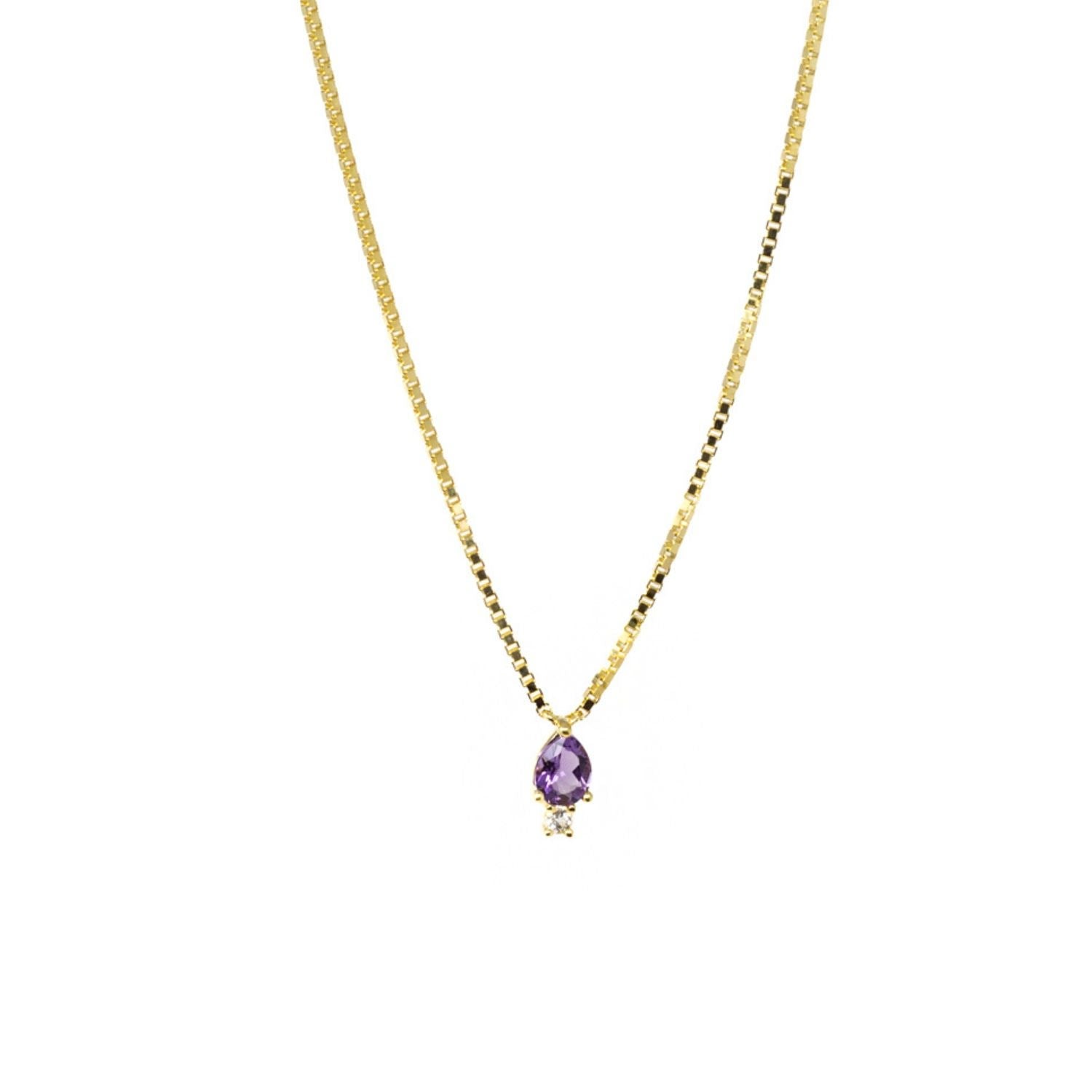Pear Atarah Necklace- Amethyst & White Topaz- Gold