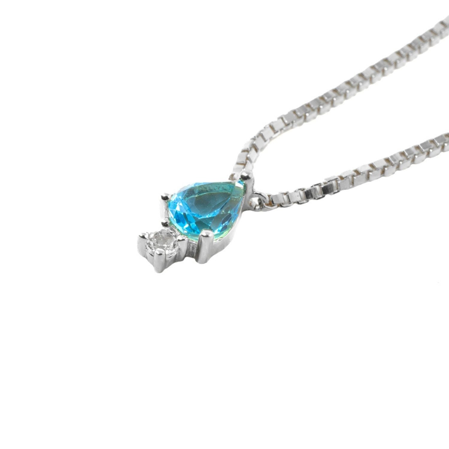 Pear Atarah Necklace- Blue Topaz & White Topaz- Silver
