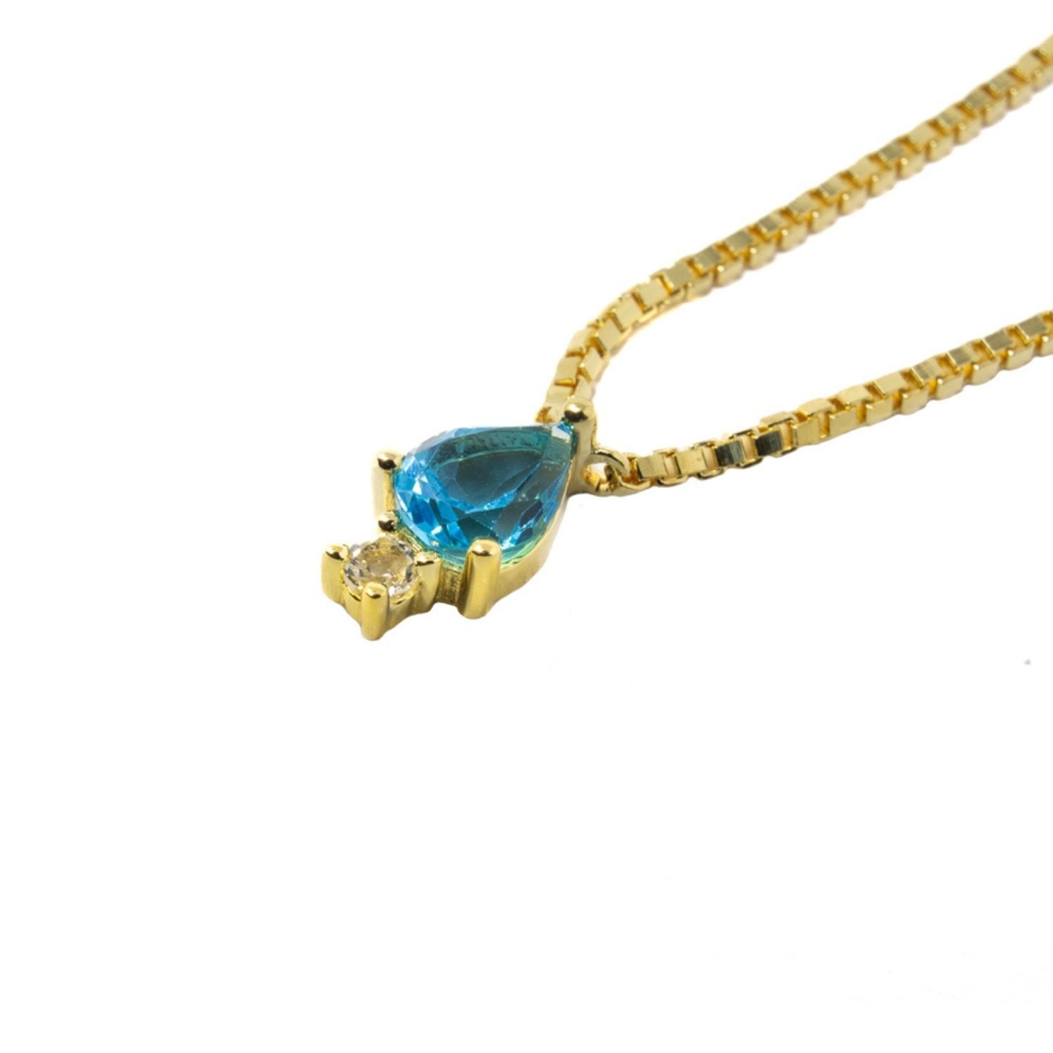 Pear Atarah Necklace- Blue Topaz & White Topaz- Gold