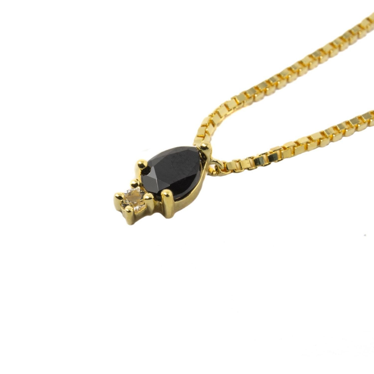 Pear Atarah Necklace- Onyx & White Topaz- Gold