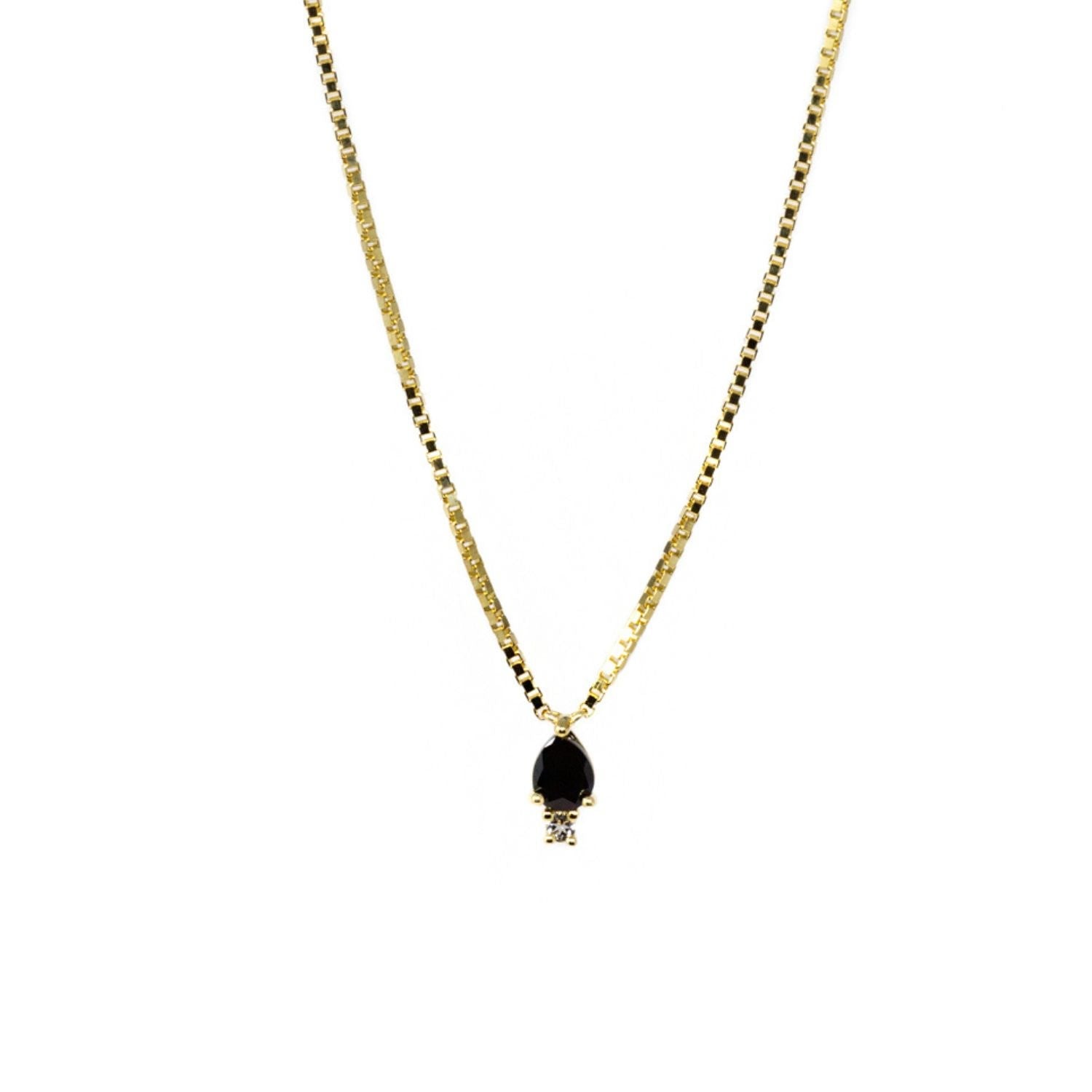 Pear Atarah Necklace- Onyx & White Topaz- Gold