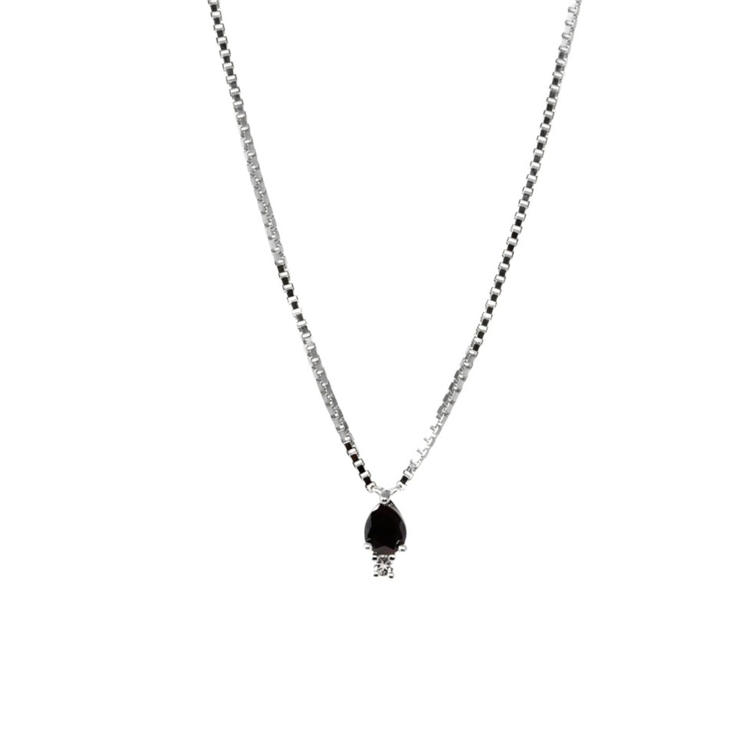 Pear Atarah Necklace- Onyx & White Topaz - Silver