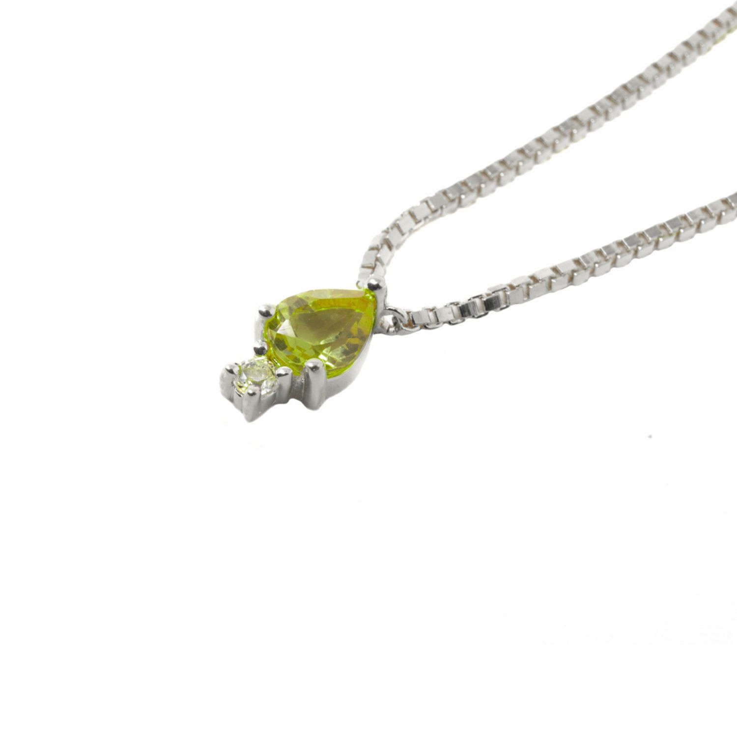 Pear Atarah Necklace- Peridot & White Topaz, Silver