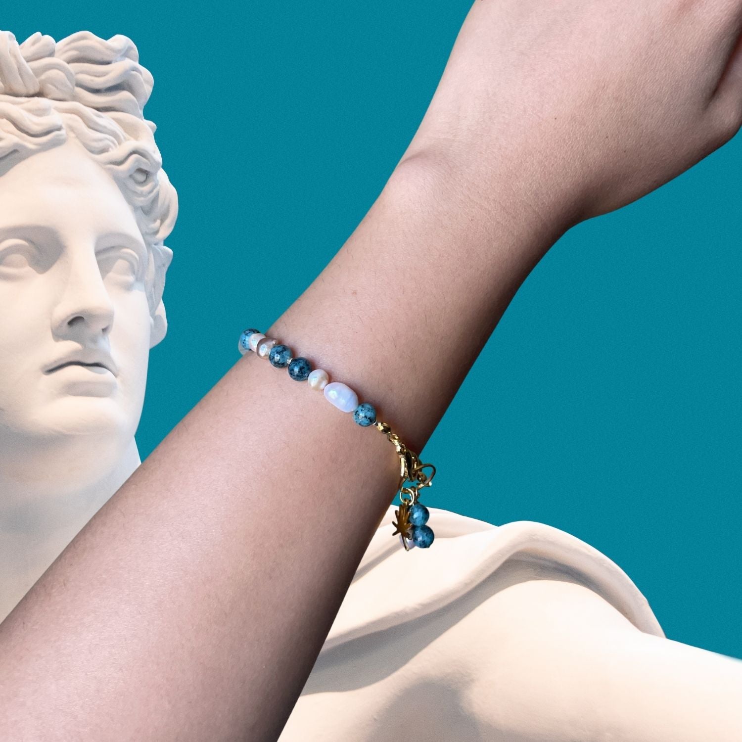 Athena – Gemstone & Pearl Bracelet With Rising Sun Charm