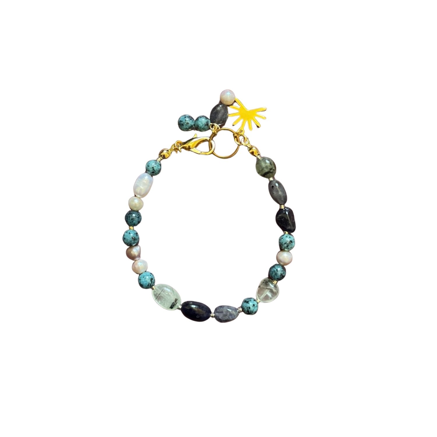 Athena – Gemstone & Pearl Bracelet With Rising Sun Charm