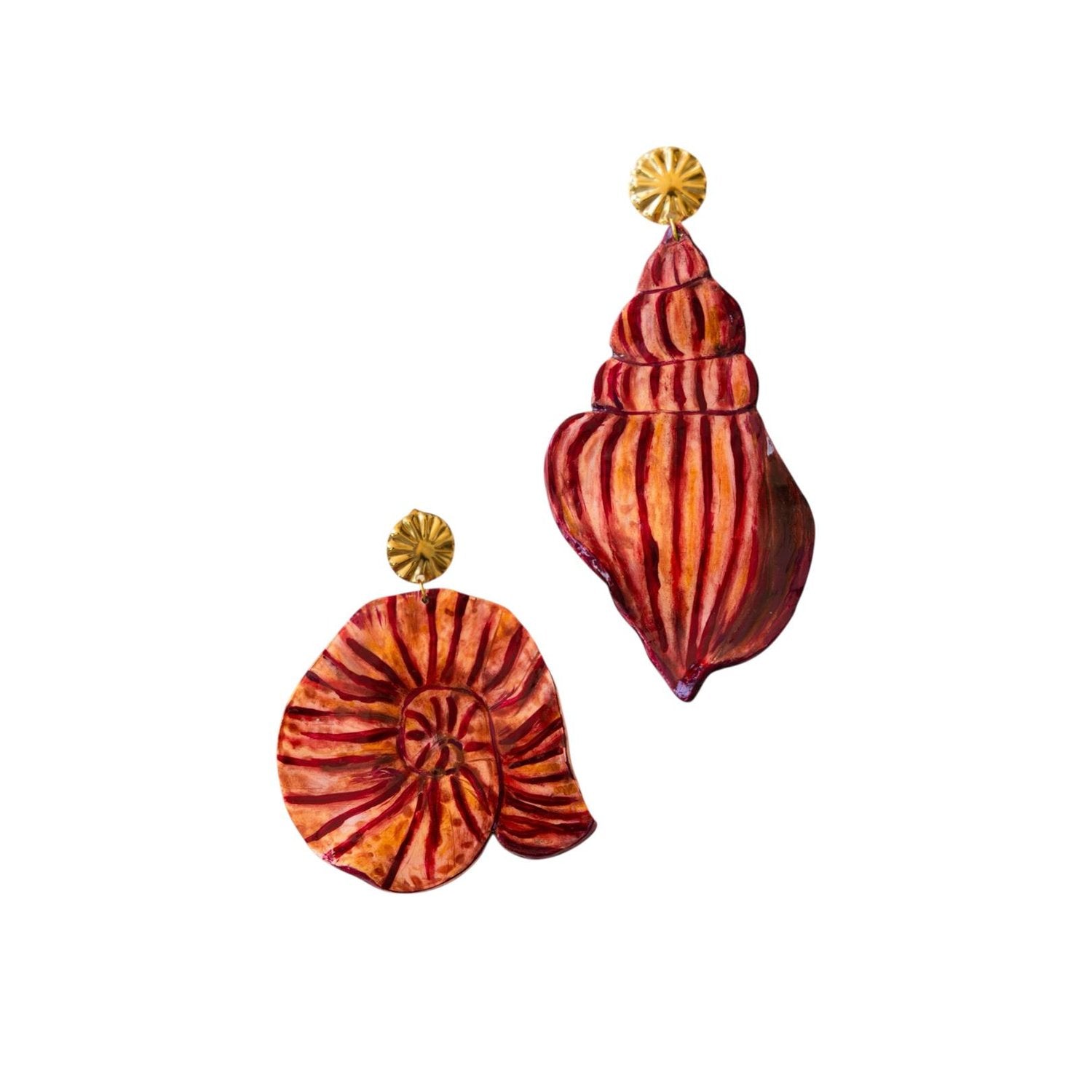 Atlantis - Red Asymmetrical Shell Earrings